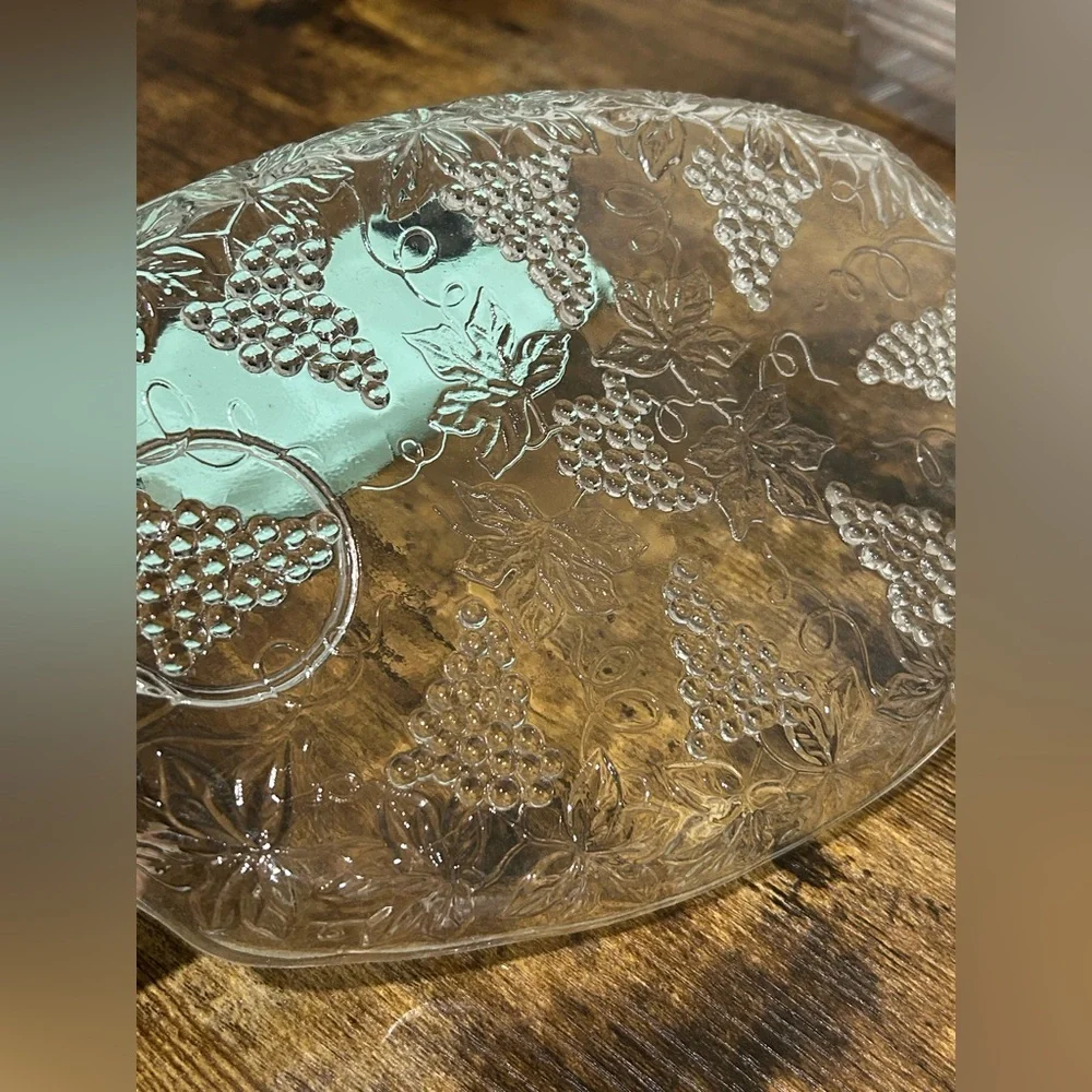 Clear Glass Serving Platters with Grape Design